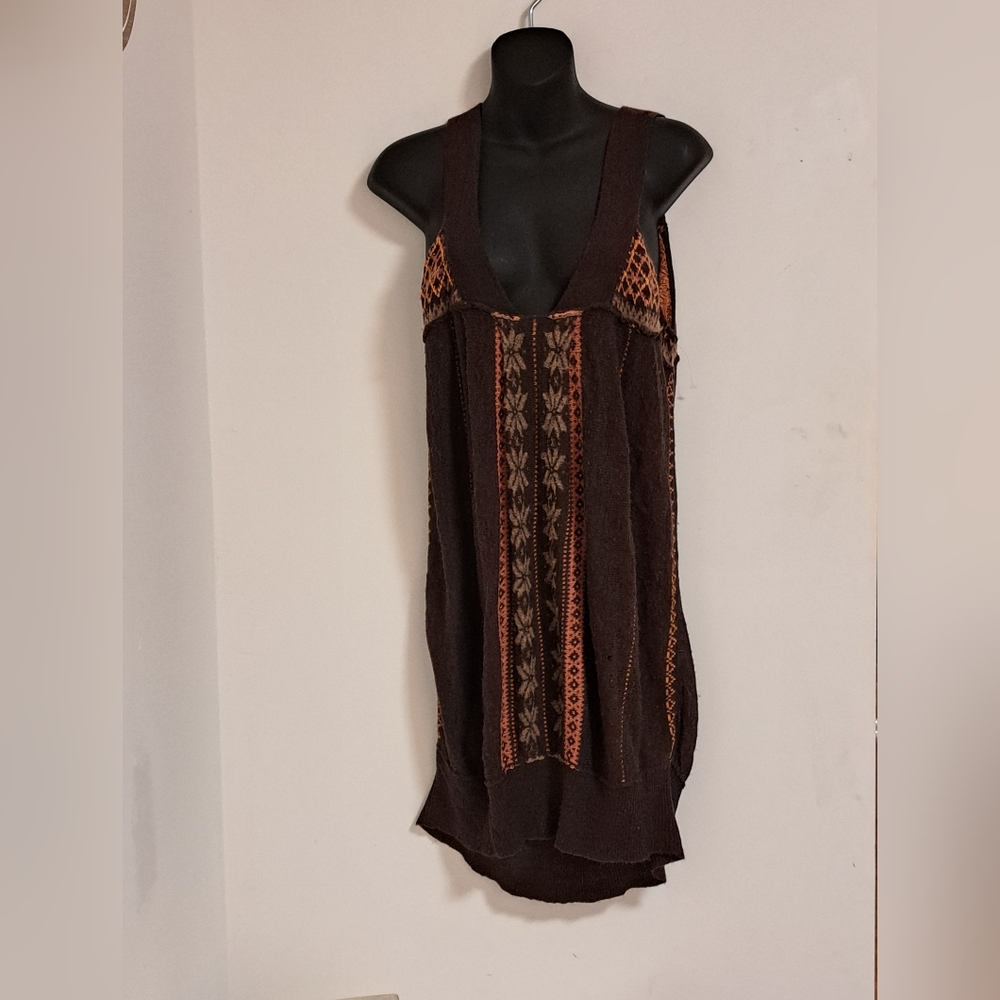 Free People Brown and Orange Sleeveless Sweater Tank Top Misses Size Large